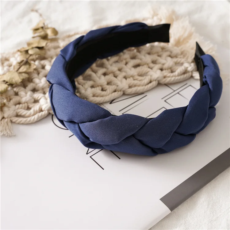 4 Navy Blue Новинка, лента для волос с пятнами для женщин, толстая губчатая повязка с косичкой, зимняя однотонная повязка на голову, модный ободок, аксессуары для волос для девушек - Цвет: 4 Navy Blue