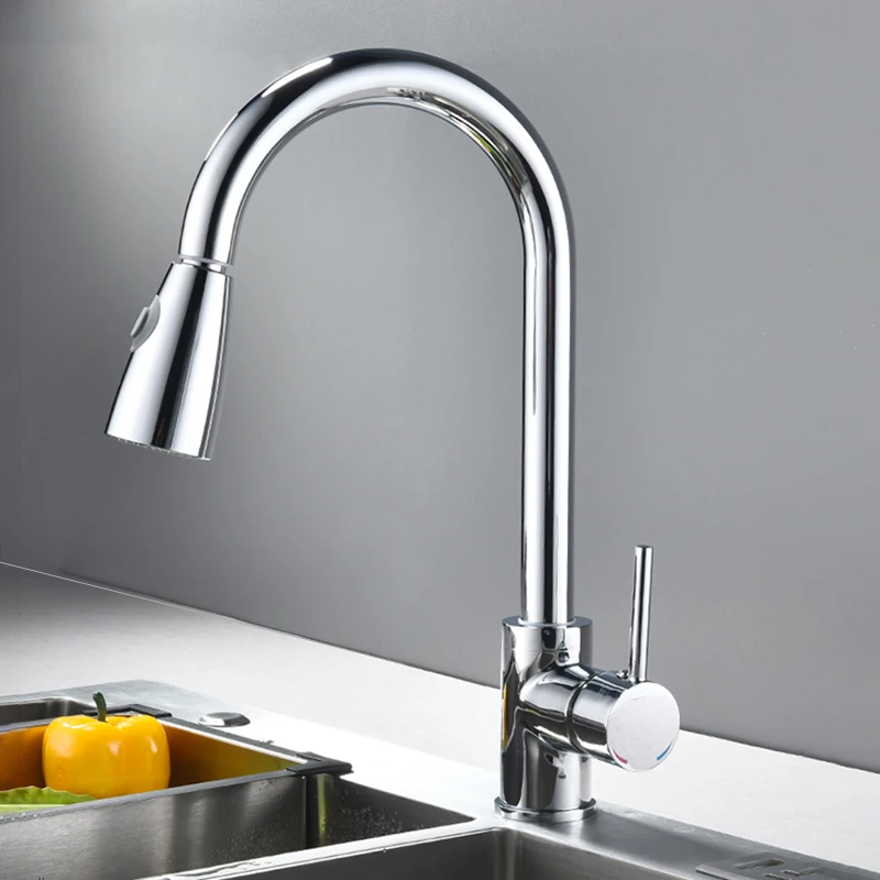 pot filler faucet Chrome Kitchen Sink Faucet Pull-out Swivel Spout Deck Mounted Kitchen Crane Single Handle Hot Cold Water Mixer Taps double sink kitchen