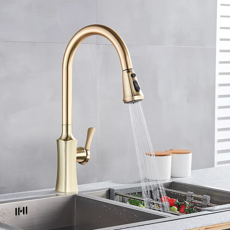 farmhouse kitchen sink Brushed Gold Kitchen Faucet Single Handle Hand-Out Kitchen Faucet Single Hole Hot And Cold Faucet Tap brass kitchen faucet