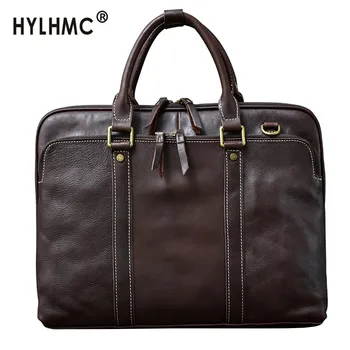 

Men's Handbags Laptop Bag Business High-end Briefcase Male Schoolbag 15.6" Horizontal Cowhide Retro Handmade Genuine Leather Men