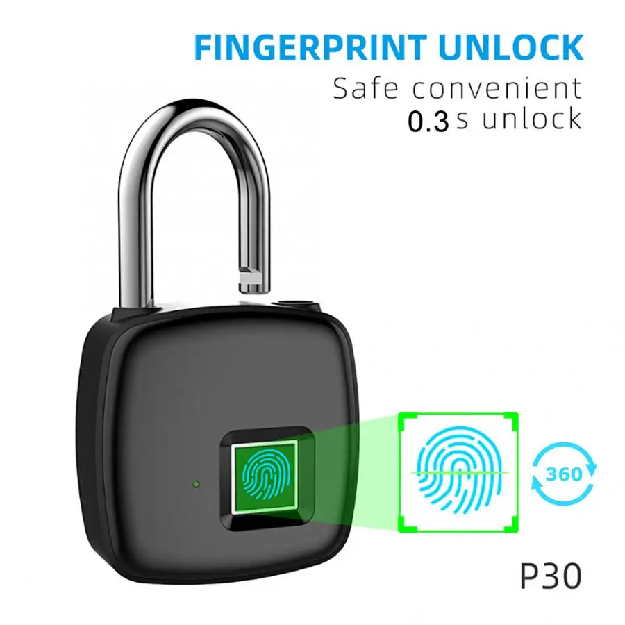 P30 Smart Keyless USB Перезаряжаемый замок биометрический отпечаток пальца замок Противоугонная защита