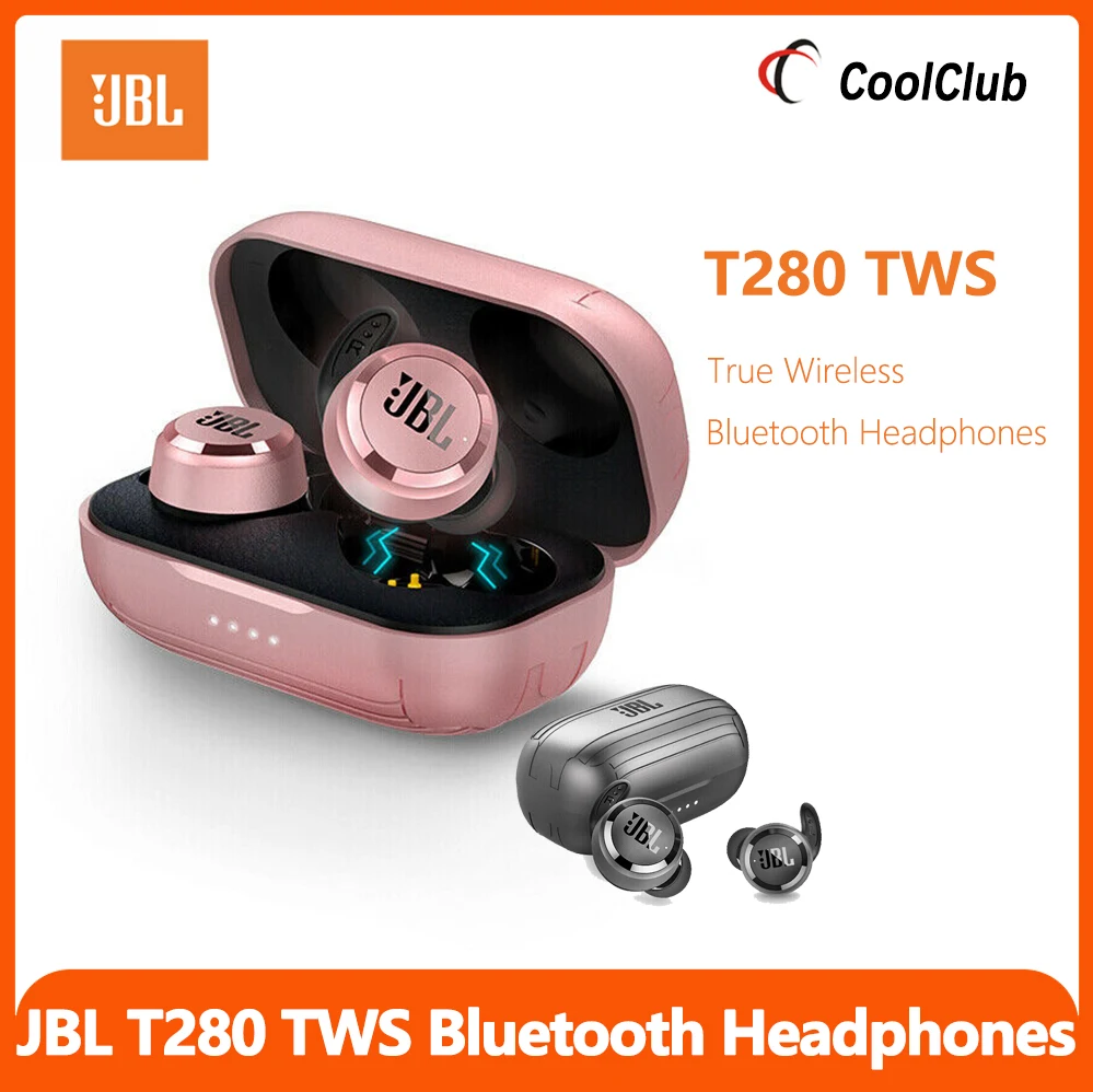 JBL T280 TWS Bluetooth Headset In ear Sports Headset Waterproof Anti sweat Running Headset Metal Charging Case For Ios Android