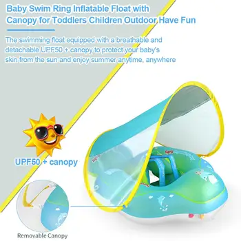 

Baby Swim Ring Inflatable Float Swimming Float With Removable Canopy For Toddlers Children Outdoor EN71/CPC