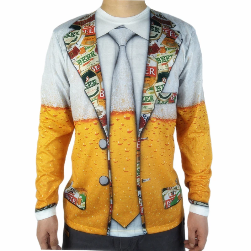 

Funny Beer Tuxedo Printed Oktoberfest T Shirt for Men Germany Oktoberfest Canival Holiday Party Long Sleeve T Shirts Plus Size