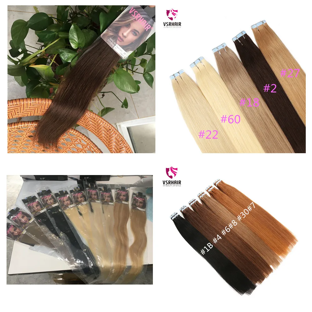 VSR PU Super Human Hair Tape In Extension Hair Style Double Drawn US Strong Adhesive Tape Human Hair Extensions For Salon