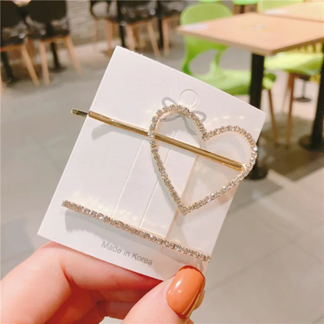 heart set М мизм Новинка геометрические корейские хрустальные заколки для волос буквы Стразы в форме сердца золотистые шпильки для волос женские заколки аксессуары для волос - Цвет: heart set