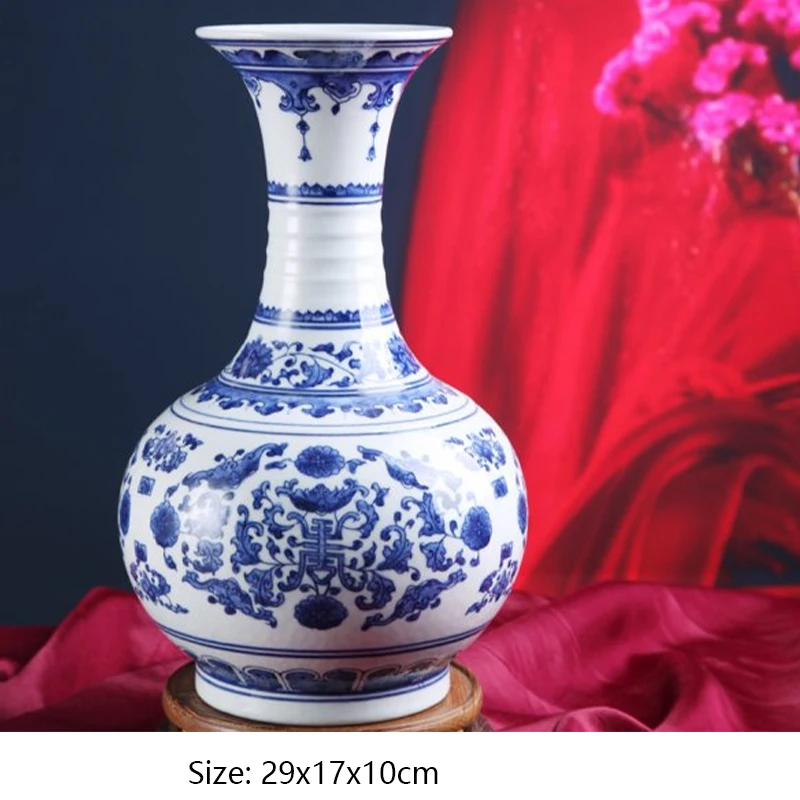 E 29x17x10cm 1 x Цзиндэчжэнь керамические вазы китайский бинауральная ваза дракон синий и белый жариньер для дома гостиной офиса - Цвет: E 29x17x10cm