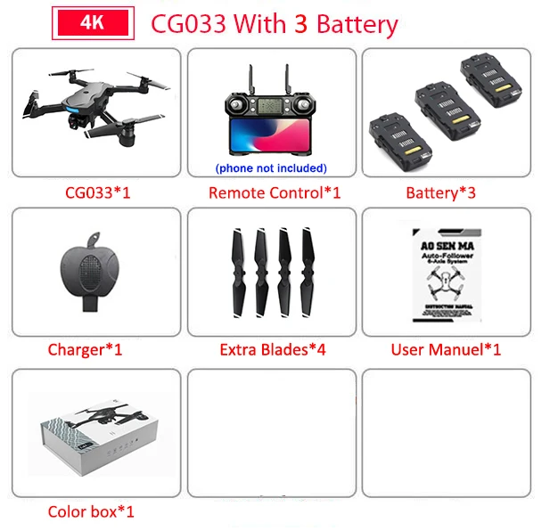 AOSENMA CG033 4K GPS color box 3 batteries