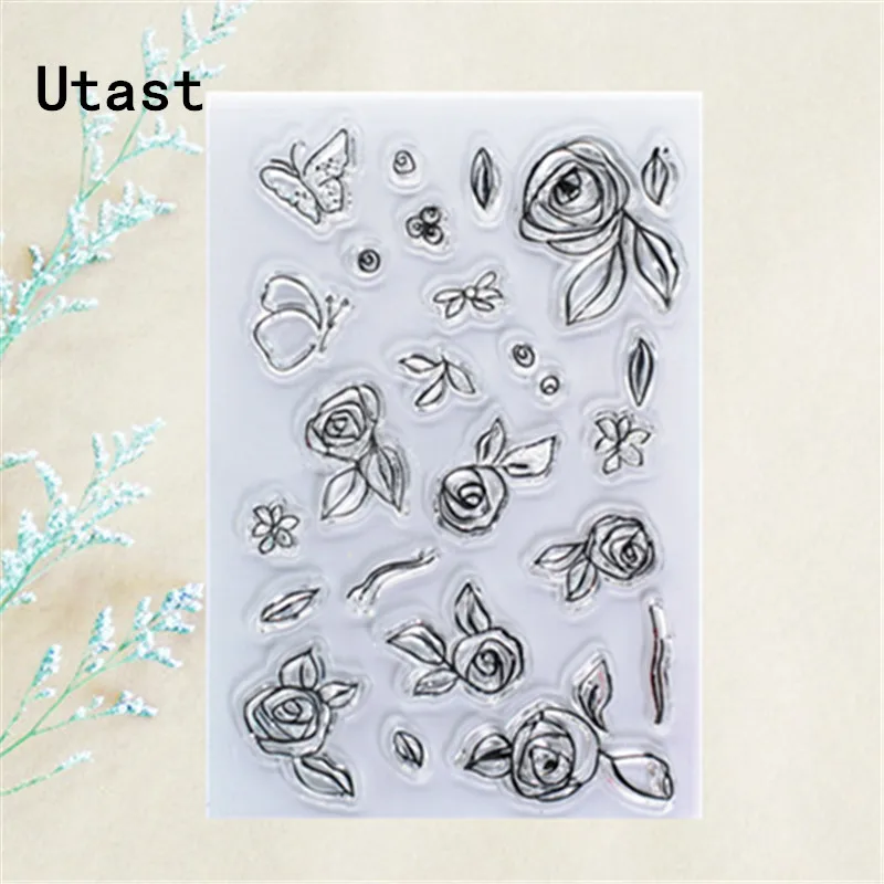 Роза цветок бабочка прозрачный силиконовый для печатей/прозрачный резиновый