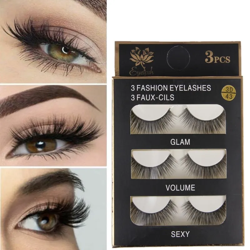

3 pairs of soft false eyelashes full stripe cross long soft natural make-up eyelashes beauty makeup