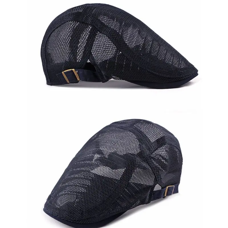 Мужская и женская кепка из дышащей сетки, берет-Утконос, одноцветная, летняя, регулируемая, винтажная Кепка, газетчик, для вождения, охоты, плоская шляпа, DXAA