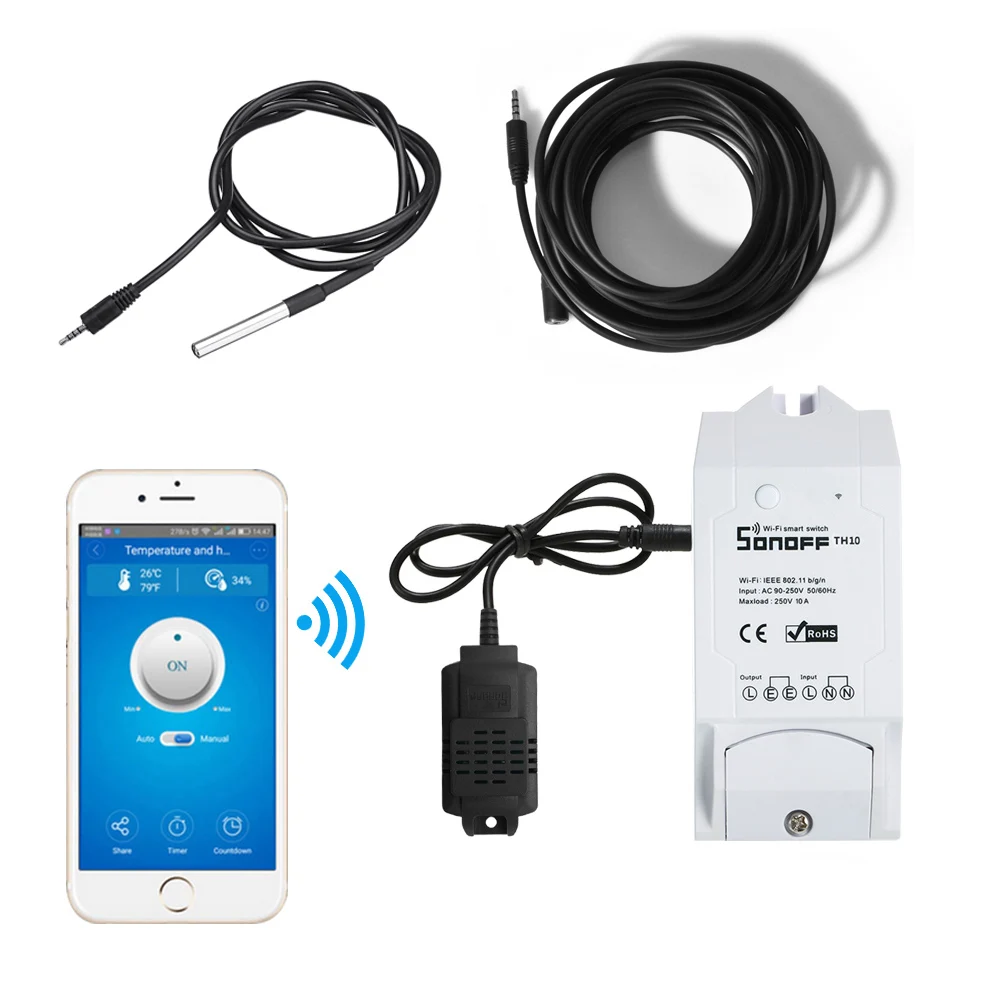 

SONOFF TH10 TH16 Smart WIFI Switch Monitor Temperature Humidity Wifi Smart Switch Smart Home Automation Remote Control Wireless