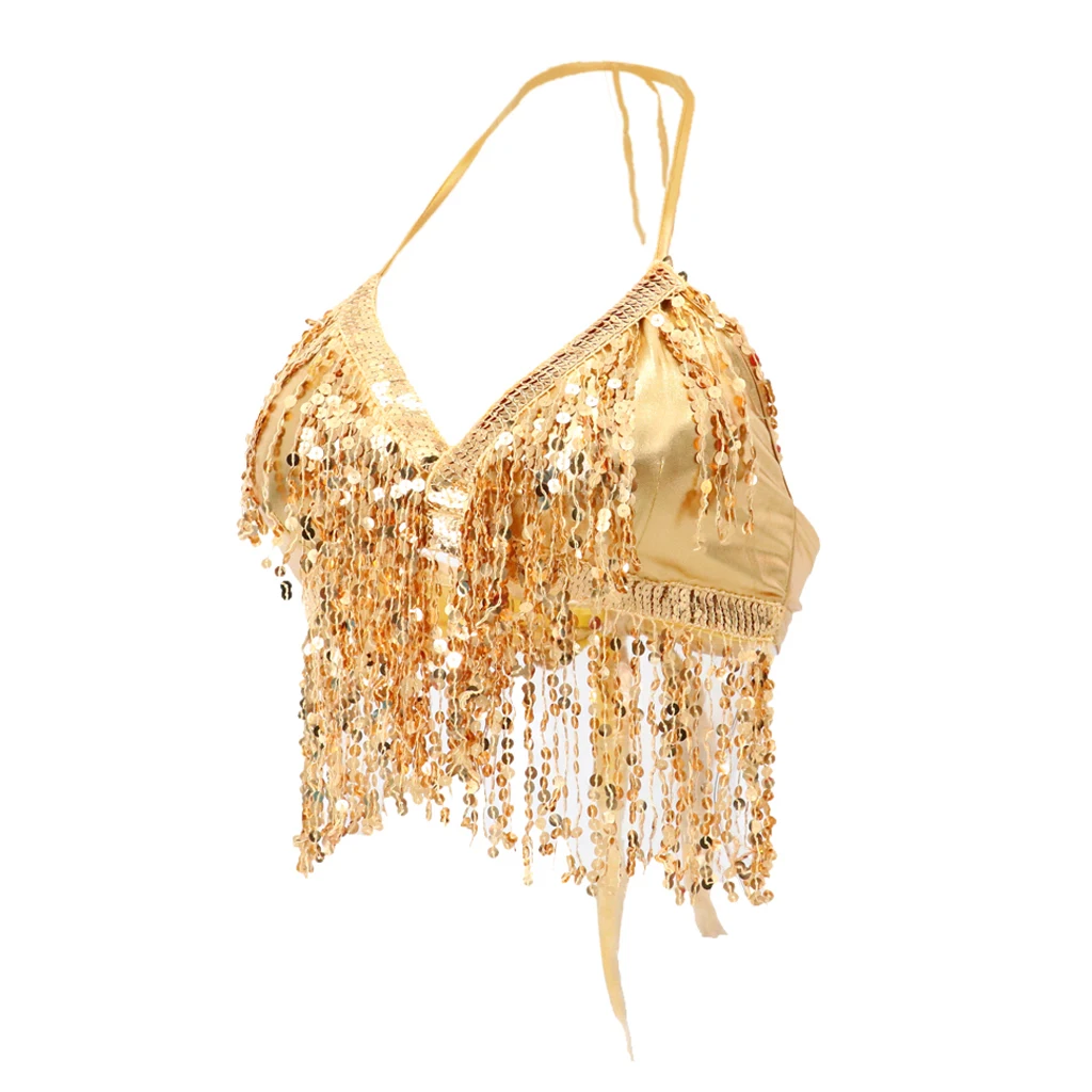 Women Black Belly Dance Costumes Gold Color Halter Top Bra Sequined Tassel Dance Costume Red Stage show clothes