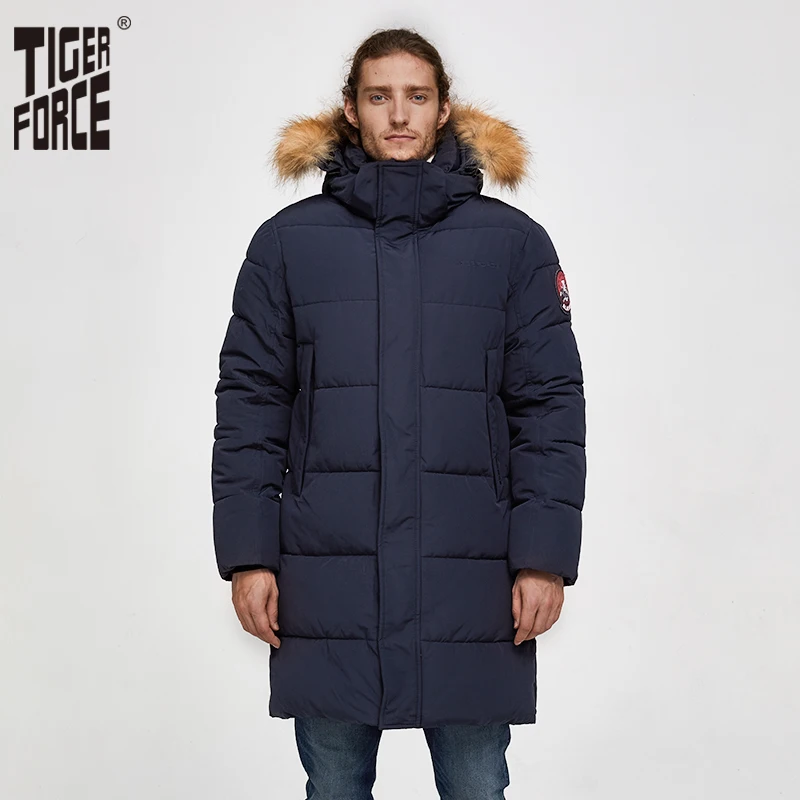 

TIGER FORCE Parka Men Winter Jacket Men's Padded Warm Coat with Artificial Fur Hood Thick Outwear Waterproof Male Snowjacket
