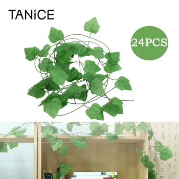 

TANiCE 24 Pcs 2.3m Length Artificial Ivy Leaf Vine Plant Fake Foliage Green Color for Wedding Party Home Shop Indoor Wall Deco