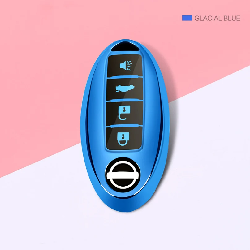 blue Роскошный чехол для ключей автомобиля с кристаллами, чехол для ключей из ТПУ для Nissan Versa Maxima Altima Rogue Armada Sentra Murano - Название цвета: blue