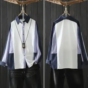 

ZANZEA 2020 Vintage Women Patchwork Striped Shirts Cotton Linen Button-down Blouses Spring Long Sleeve Tunic Tops Blusas Chemise