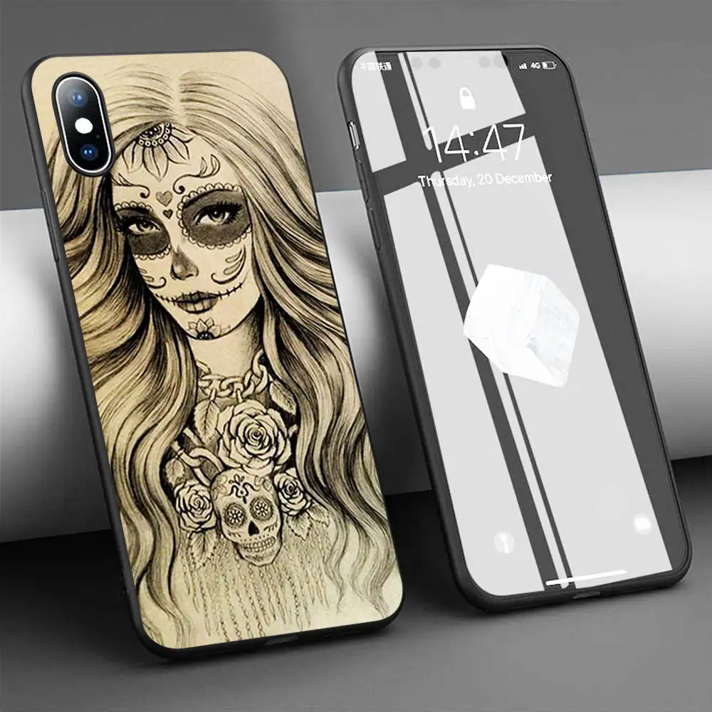 Мягкий силиконовый чехол Coque Sugar Skull Girl для iPhone 11 Pro Max X 5S 6 6S XR XS 7 8 Plus телефона |