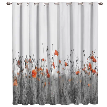 

Poppy Flower Grey Window Treatments Curtains Valance Living Room Decor Bathroom Outdoor Indoor Drapes Window Kids Room Curtains