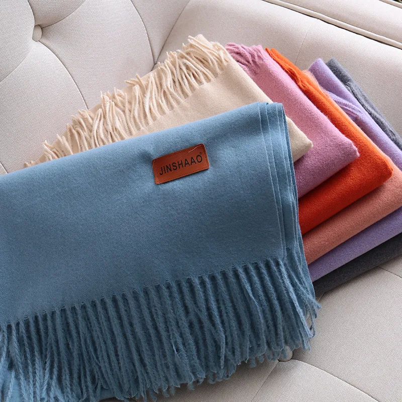 

Solid cashmere scarf women's Korean version versatile student's autumn and winter shawl thickened long warm neck