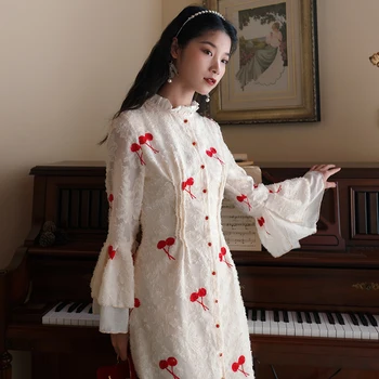 

COIGARSAM French Style Women dress Vintage Dresses Apricot 3232