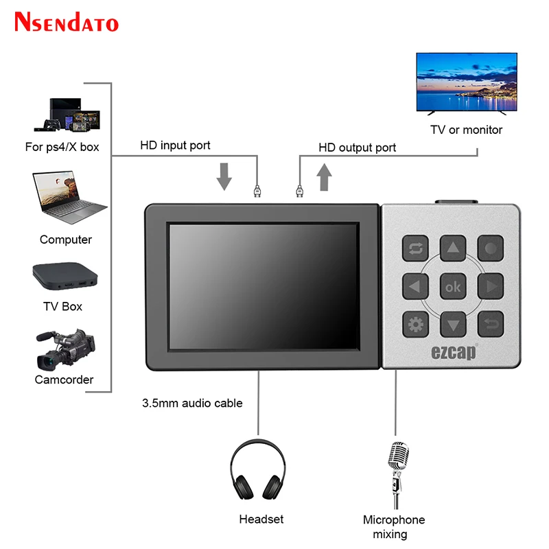 Ezcap273 HD Game capture card Box 1080P 60fps for Micro SD Card 3.5 inch color screenplayback HD video Grabber capture Recording