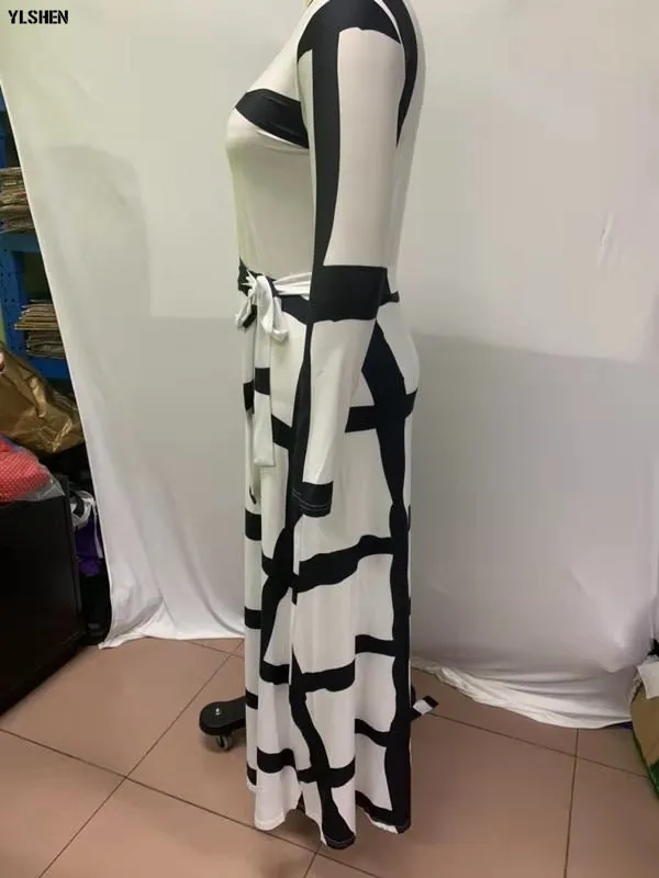 5XL African Dresses for Women Dashiki African Clothes Fashion Basin Riche Positioning Print Long Sleeve Black White Africa Dress 18