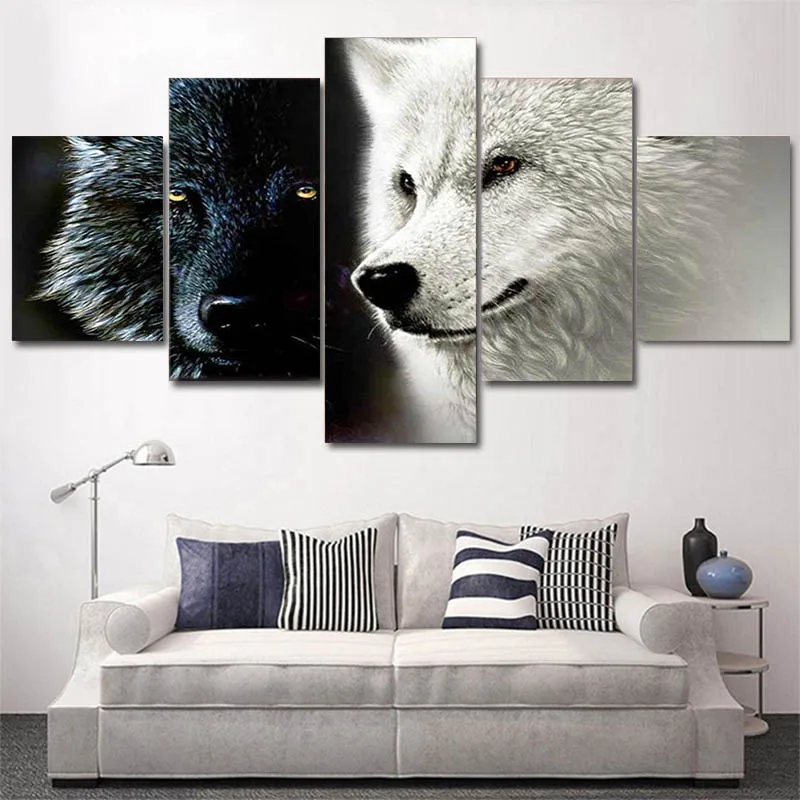 Купить 5 Абстрактных Художественных картин высокой четкости черный и белый волк постер
