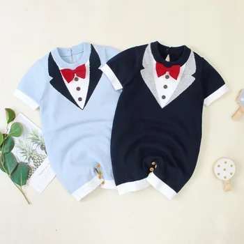 

Baby Boy Clothes Gentleman Romper Short Sleeve Jumpsuit Cotton Baby Clothing Infant Bow Tie Costume Handsome Baby Rompers