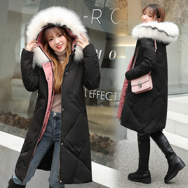 

Chic Long Fur Coat Hooded Winter Down Coat Heavy Jacket Women Oversize Thick Warm Cotton Padded Wadded Parkas Big Pocket