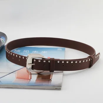 

PU Leather Belt Square Rivet Stitching Metal Pin Buckle Belts Wild Casual Fashion Punk Women Belt