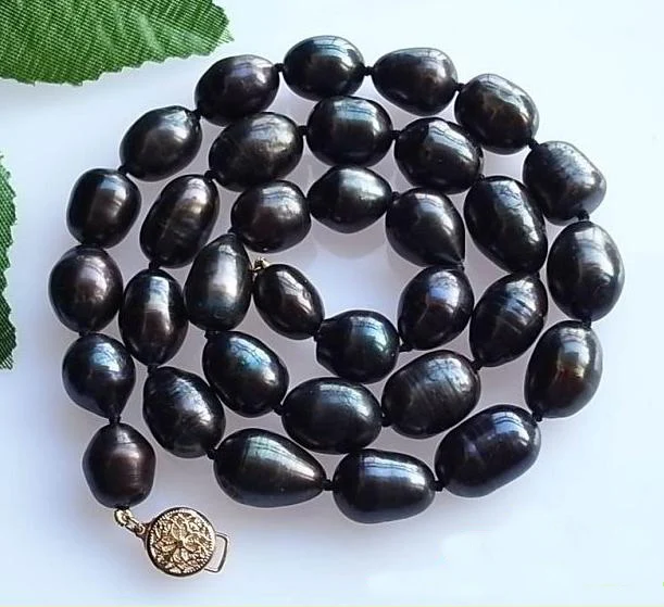 

New Huge Size Pearl Necklace 17'' 16mm Black Rice Freshwater Cultured Pearl Necklace Choker Fine Jewelry Charming Women Gift