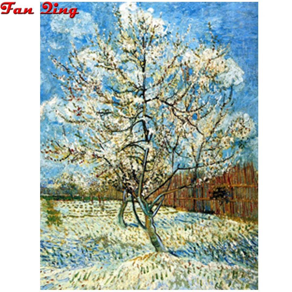 Diamond Painting The Pink Peach Tree” 5d Kit New Diy Art Embroidery Van Gogh Collection Set Cross stitch Rhinestone Home Decor