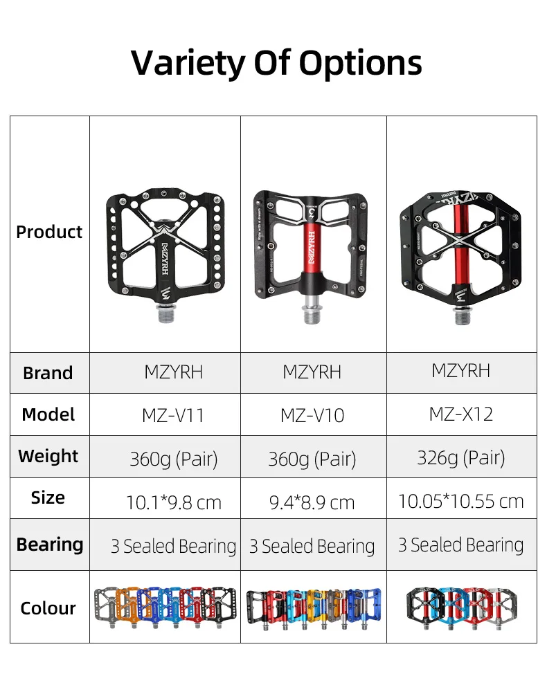 MZYRH 3 Bearings Bike Pedals Non-Slip MTB Pedals Aluminum Alloy Flat Applicable Waterproof Cycling Accessories