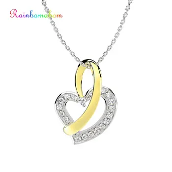

Rainbamabom Real 925 Solid Sterling Silver Created Moissanite Gemstone Love Heart Women Pendant Necklace Fine Jewelry Wholesale