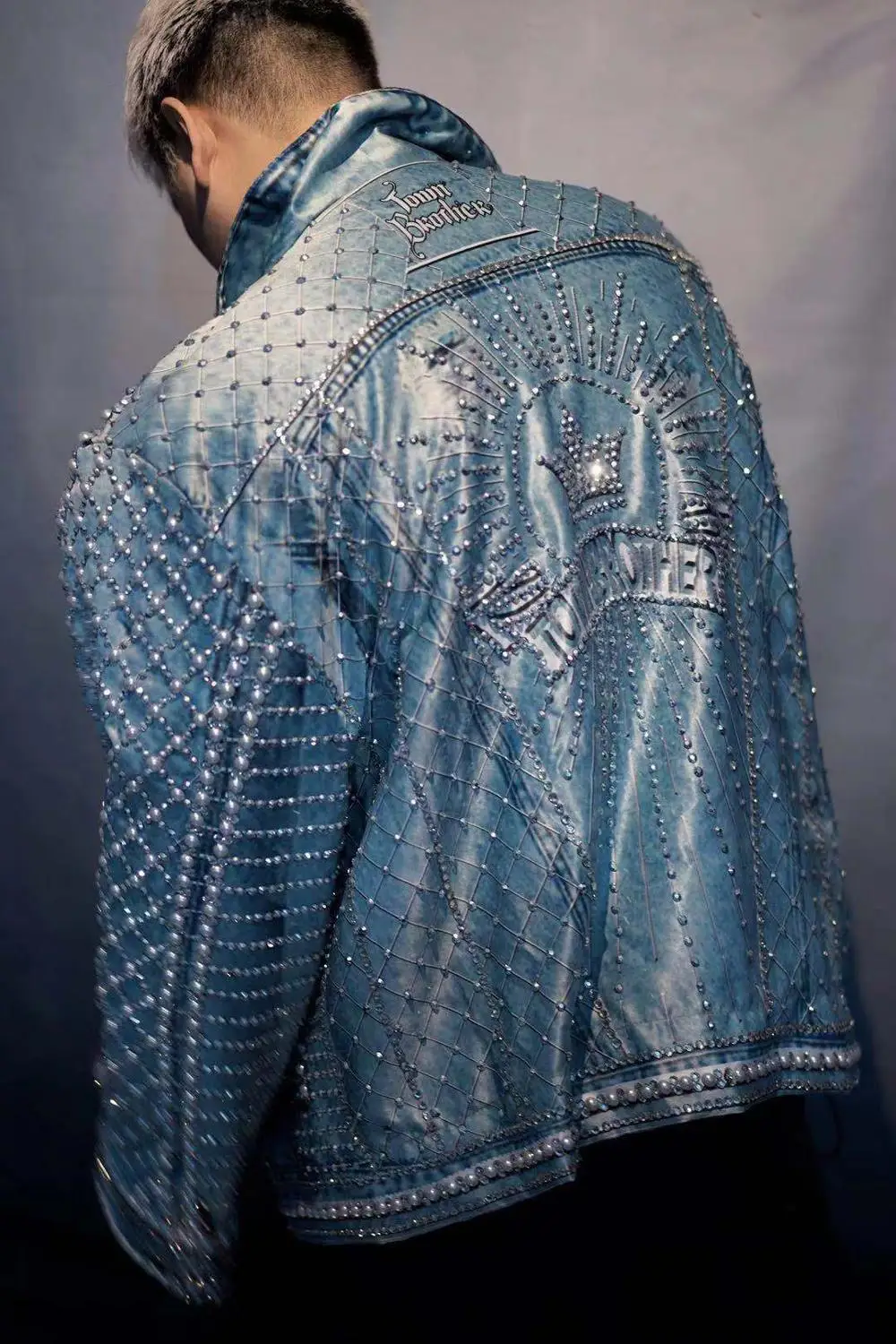 Blue Rhinestone Denim Jacket Sexy 