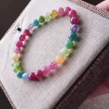 

Genuine Natural Colorful Tourmaline Quartz Round Beads Bracelet 6.5mm Brazil Women Men Crystal Tourmaline AAAAA Certificate