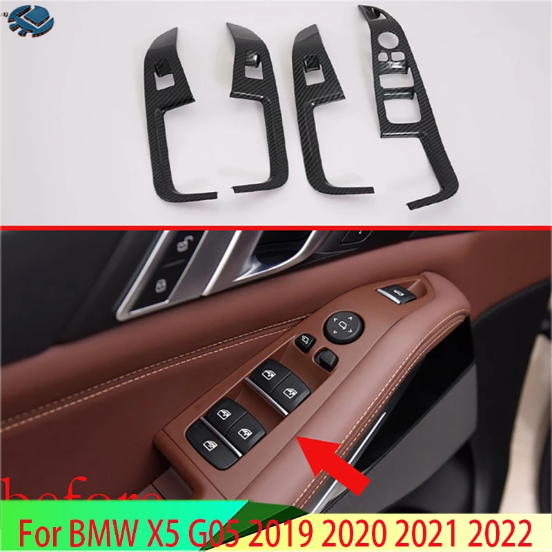 

For BMW X5 G05 2019 2020 2021 2022Car Accessories Carbon Fiber Style Door Window Armrest Cover Switch Panel Trim Molding Garnish