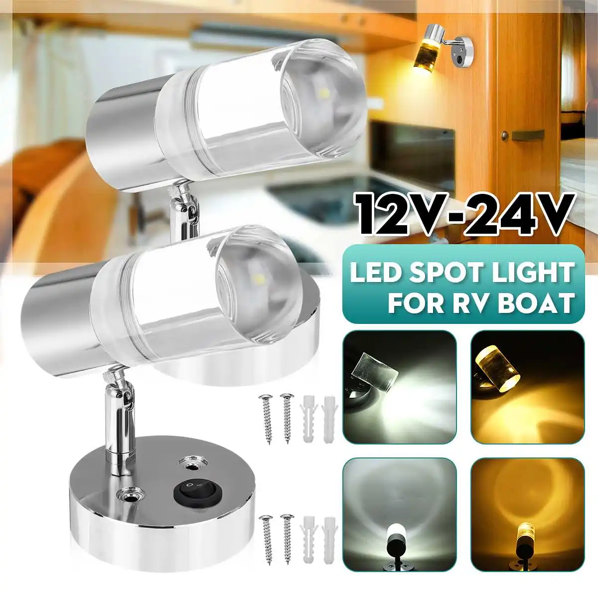 

12V 24V LED Wall Lamp Reading Spotlight Ceiling Down Light For Home Bedroom Hotel RV Caravan Motorhome Boat