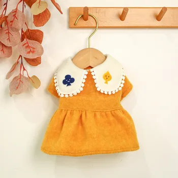 

Dog Clothes for Autumn and Winter Poker Printing Woolen Pet Skirt Dog Dresses with Fashion Collar Dog Dresses for Small Dogs