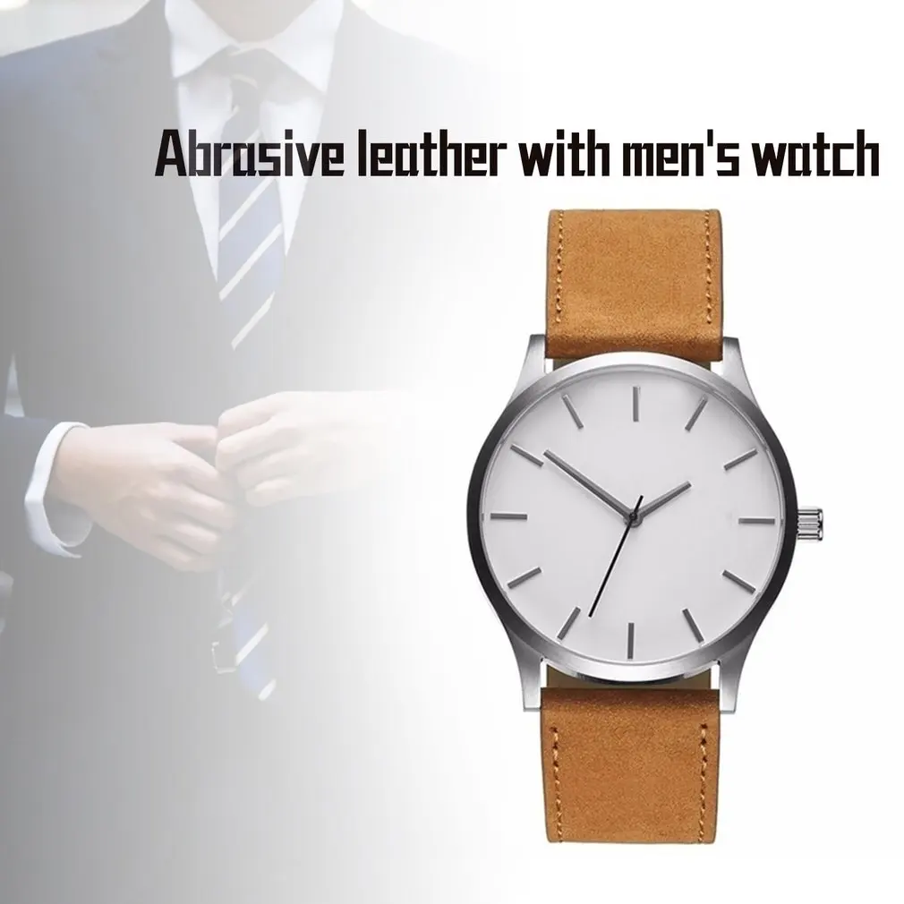 No Calendar Matte Belt Men Watch Business Big Black Brown Round Luxury Elegant Watch Leather Strap Quartz Sports Ourdoor Watch