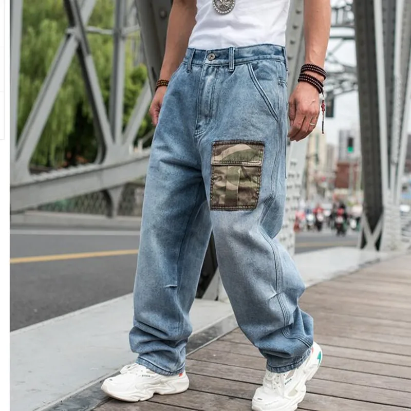 

Man loose jeans hiphop skateboard jeans baggy pants denim pants hip hop Camouflage pockets jeans 4 Seasons size 30-46