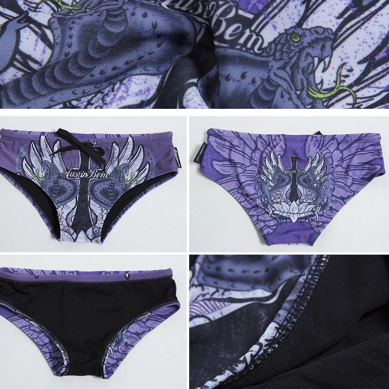 Swimsuit Man Cartoon Printed Drawstring Elastic Men Swimwear Breathable Quick Dry Swim Trunks Beachwear Sexy Swim Briefs Male XL