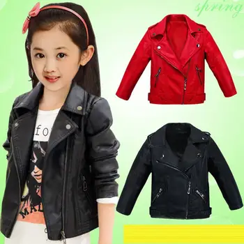 

2019 Spring Winter Kids Girls Faux Fur PU Leather Jacket Children Plus Velvet Outerwear Clothing Teenage Warm Thick Coats W257