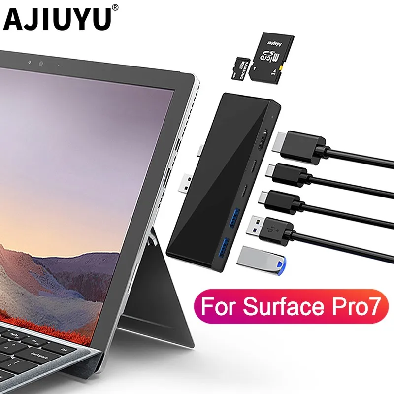 

AJIUYU USB C HUB For Surface Pro 7 Adapter Dock For Microsoft pro7 Multi Port Hub USB 3.1 to HDMI 4K RJ45 PD Splitter Connect TV