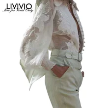 [LIVIVIO] Осенние Топы с цветочной вышивкой и длинными рукавами-фонариками, женские элегантные блузки, женская рубашка, Весенняя модная одежда, Новинка