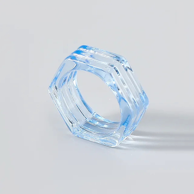 Fashion Candy Color Hexagon Transparent Resin Ring Couple Popular Hip-hop Ring Campus Party Accessories 0741las