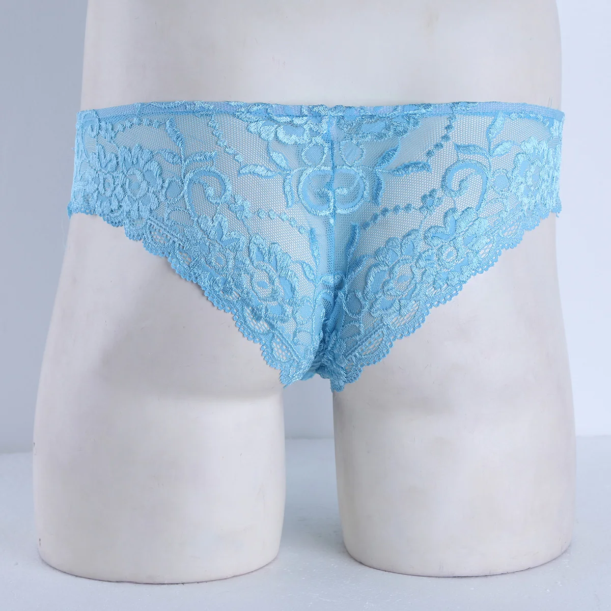 Mens Lingerie Sissy Panties Lace Floral Bulge Pouch Low Rise Bikini Briefs Semi-see Through Mesh Bikini Underwear Underpants