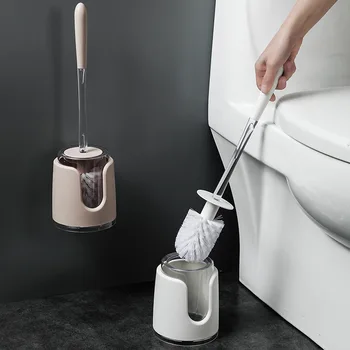 

Toilet Brush Set Toilet Brush Household Bathroom Free Punched Wall Mounted with Base Long Handle Non-Blind Angle Cleaning Brush