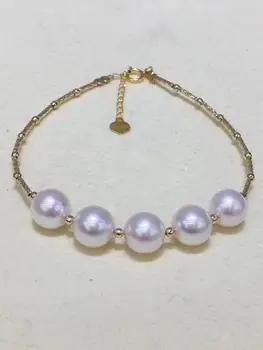 

922 Fine Jewelry Pure 18K Gold Tube Natural Fresh Water Pink Pearls 7-8mm Gold Peals Bracelets for Women Fine Pearls Bracelets